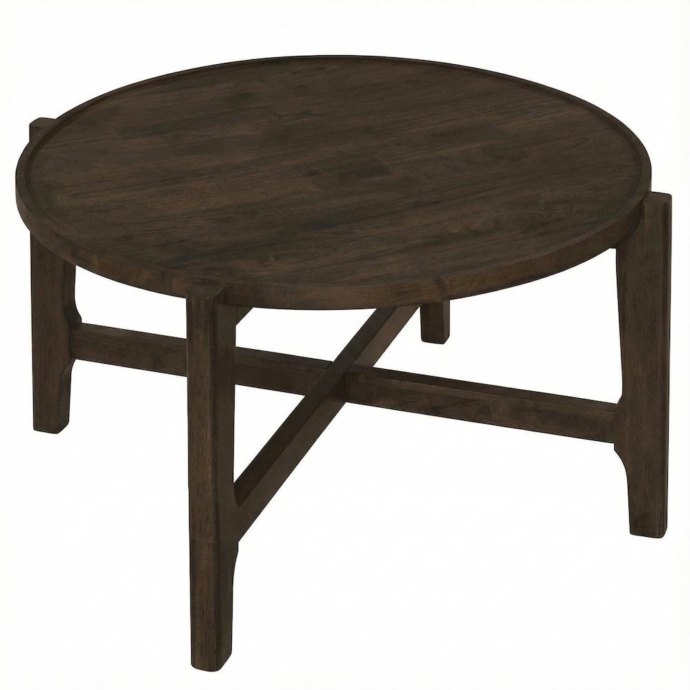 Round Dark Brown Solid Wood Coffee Table with Transitional Style