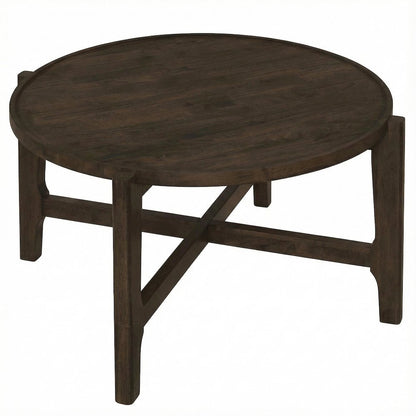 Round Dark Brown Solid Wood Coffee Table with Transitional Style