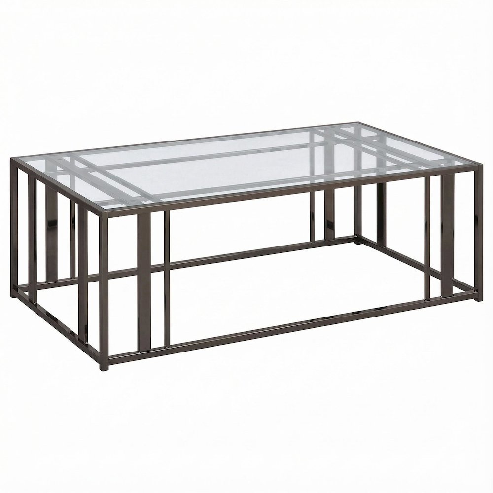 Rectangular Black Nickel Coffee Table with Glass Top and Contemporary Design