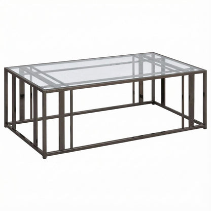 Rectangular Black Nickel Coffee Table with Glass Top and Contemporary Design
