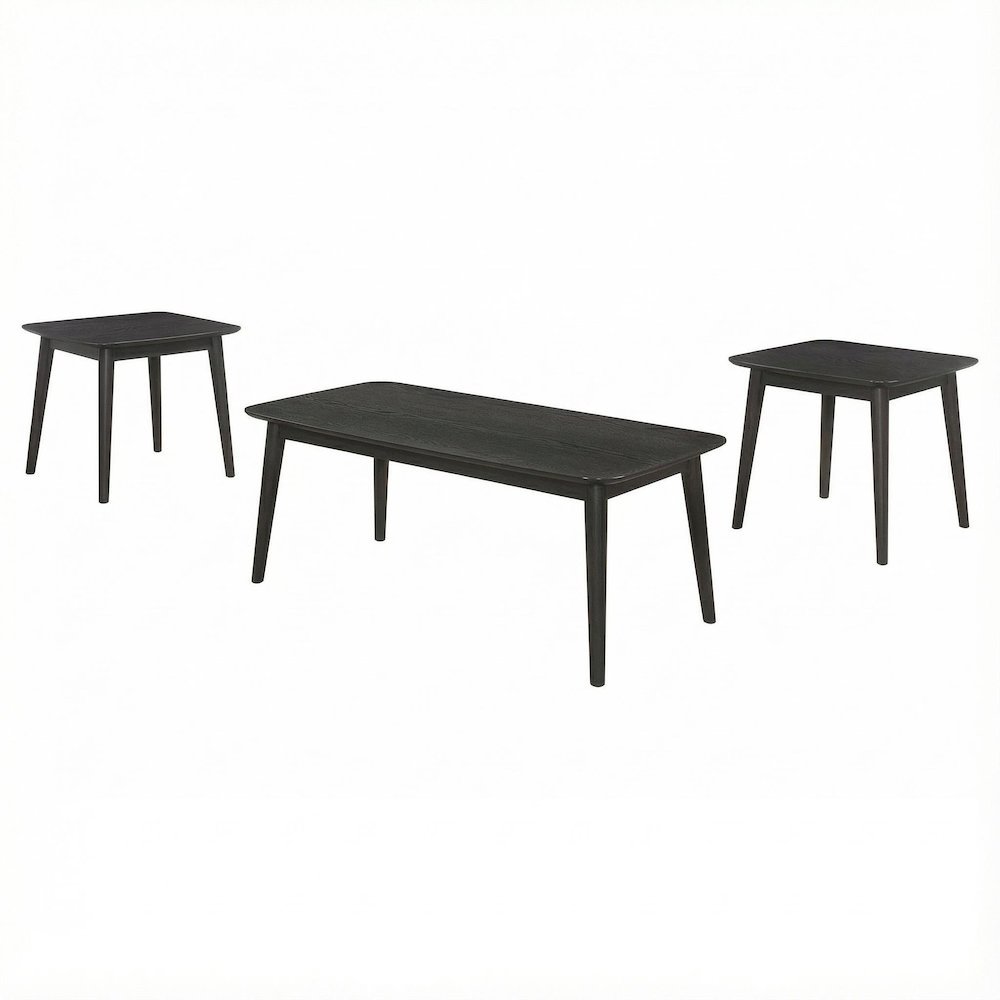3-Piece Black Rectangular Coffee Table Set with Mid-Century Modern Style