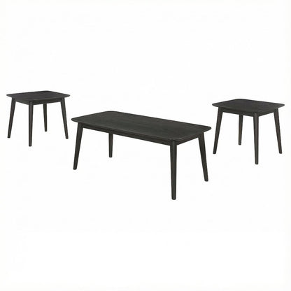 3-Piece Black Rectangular Coffee Table Set with Mid-Century Modern Style