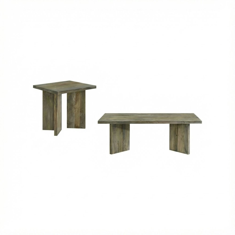 Mango Brown 2-Piece Farmhouse Coffee and End Table Set with Rectangular Design