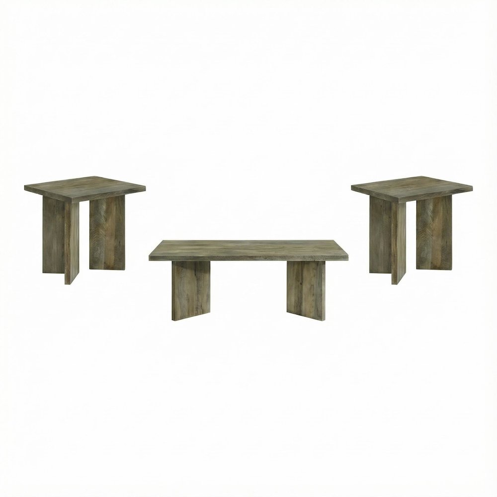 Mango Brown 3-Piece Coffee and End Table Set with Rectangular Farmhouse Design