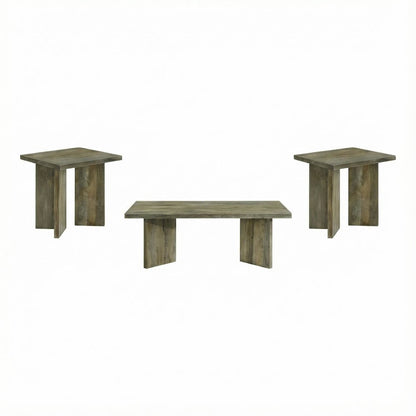 Mango Brown 3-Piece Coffee and End Table Set with Rectangular Farmhouse Design