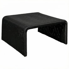 Black Square Coffee Table with Woven Rattan Top and Coastal Style Design
