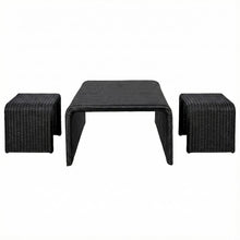 Black 3-Piece Square Coffee, End Table Set with Coastal Style, 200 lb Capacity