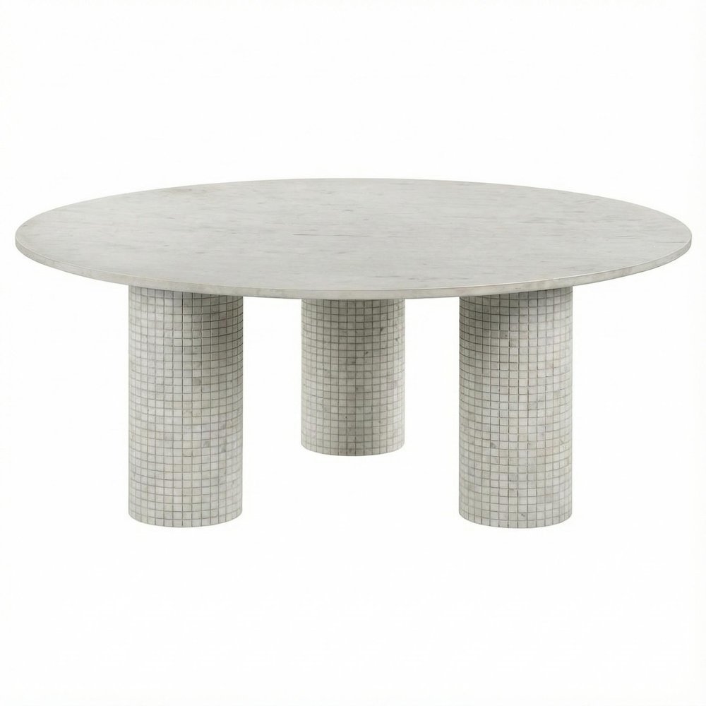 Round White Marble Coffee Table with Contemporary Design and Sturdy Build