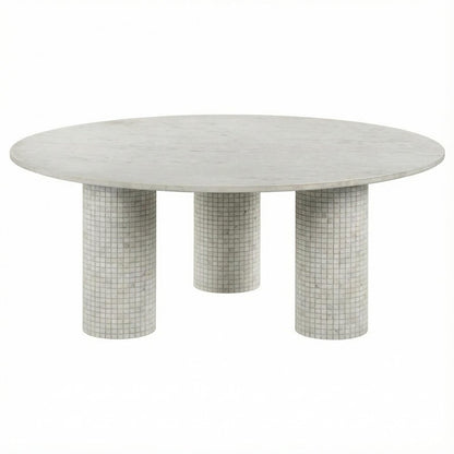 Round White Marble Coffee Table with Contemporary Design and Sturdy Build