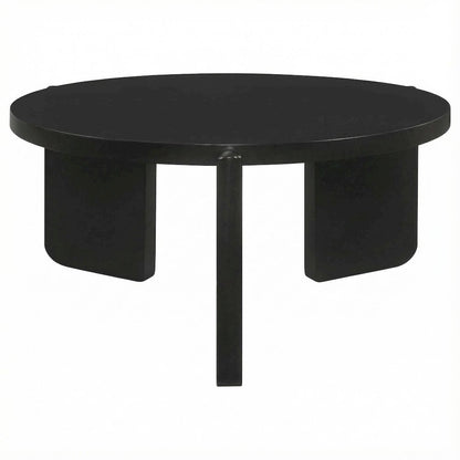 Round Black Coffee Table Solid Wood Contemporary Design with Stable Build