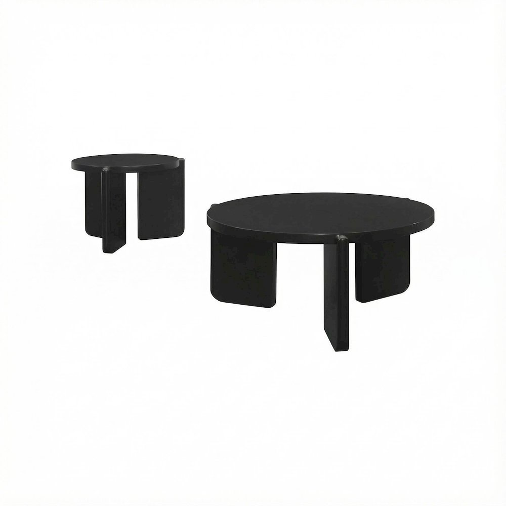 Black 2-Piece Solid Wood Coffee and End Table Set with Round Tops