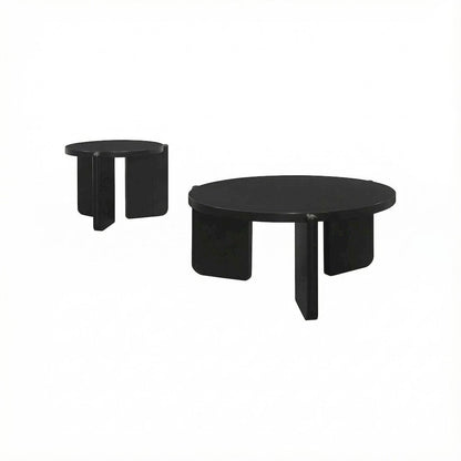 Black 2-Piece Solid Wood Coffee and End Table Set with Round Tops
