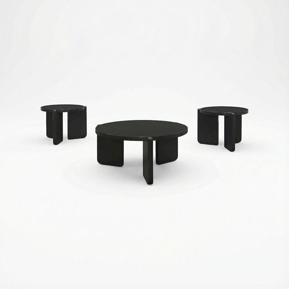 3-Piece Solid Wood Coffee and End Table Set, Round Tops, Contemporary Design