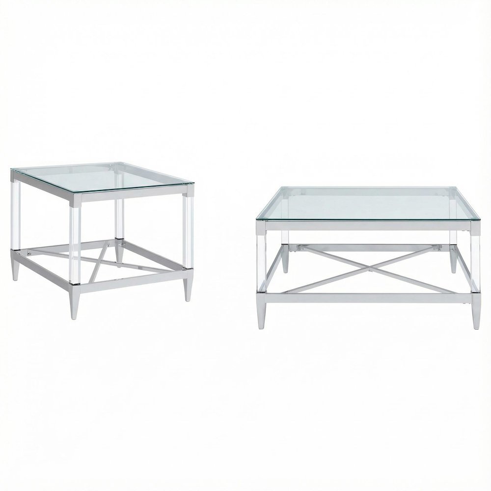 Square Chrome 2-Piece Coffee and End Table Set with Plastic Glide Feet
