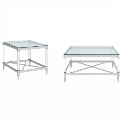 Square Chrome 2-Piece Coffee and End Table Set with Plastic Glide Feet