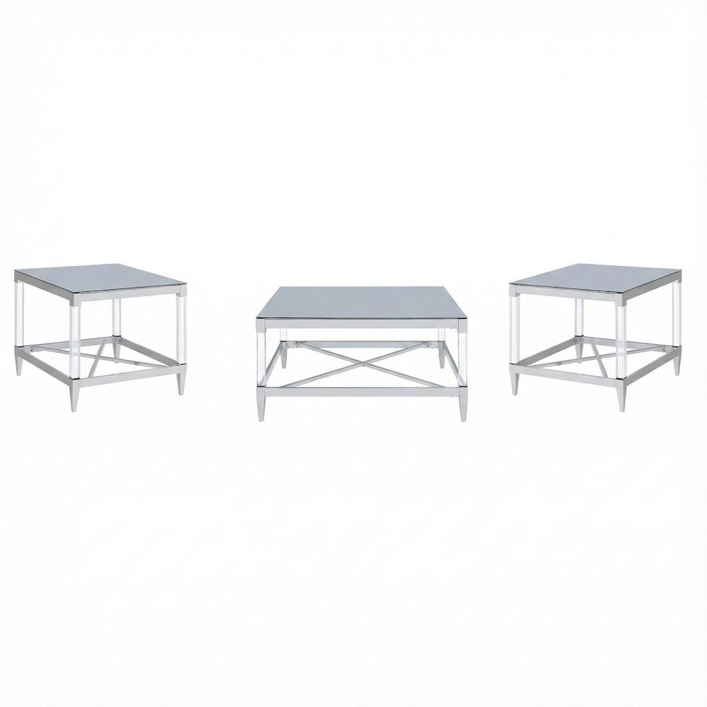 3-Piece Square Chrome Coffee and End Table Set with Plastic Glides