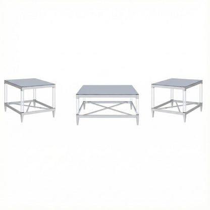 3-Piece Square Chrome Coffee and End Table Set with Plastic Glides