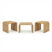 Neutral-Toned Rattan 3-Piece Coffee, End Table Set, Square Tops, Coastal Design