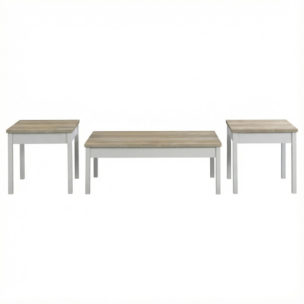 3-Piece Brown Rectangular Coffee Table Set with Coastal Style Finish
