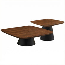 Walnut and Black 2-Piece Coffee and End Table Set with Contemporary Style