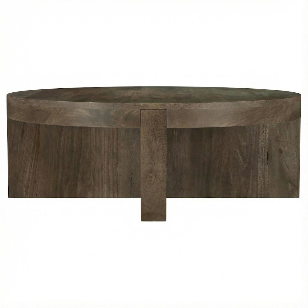 Round Brown Mango Wood Coffee Table Solid Farmhouse Design Durable Surface