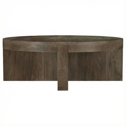 Round Brown Mango Wood Coffee Table Solid Farmhouse Design Durable Surface