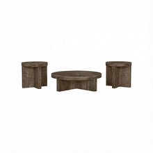 Brown 3-Piece Solid Wood Coffee and End Table Set with Round Farmhouse Design