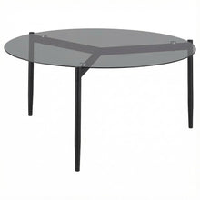 Round Sandy Black Coffee Table with Smoked Glass Top and Contemporary Design