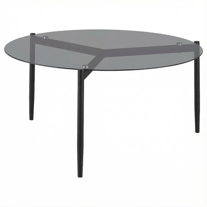 Round Sandy Black Coffee Table with Smoked Glass Top and Contemporary Design