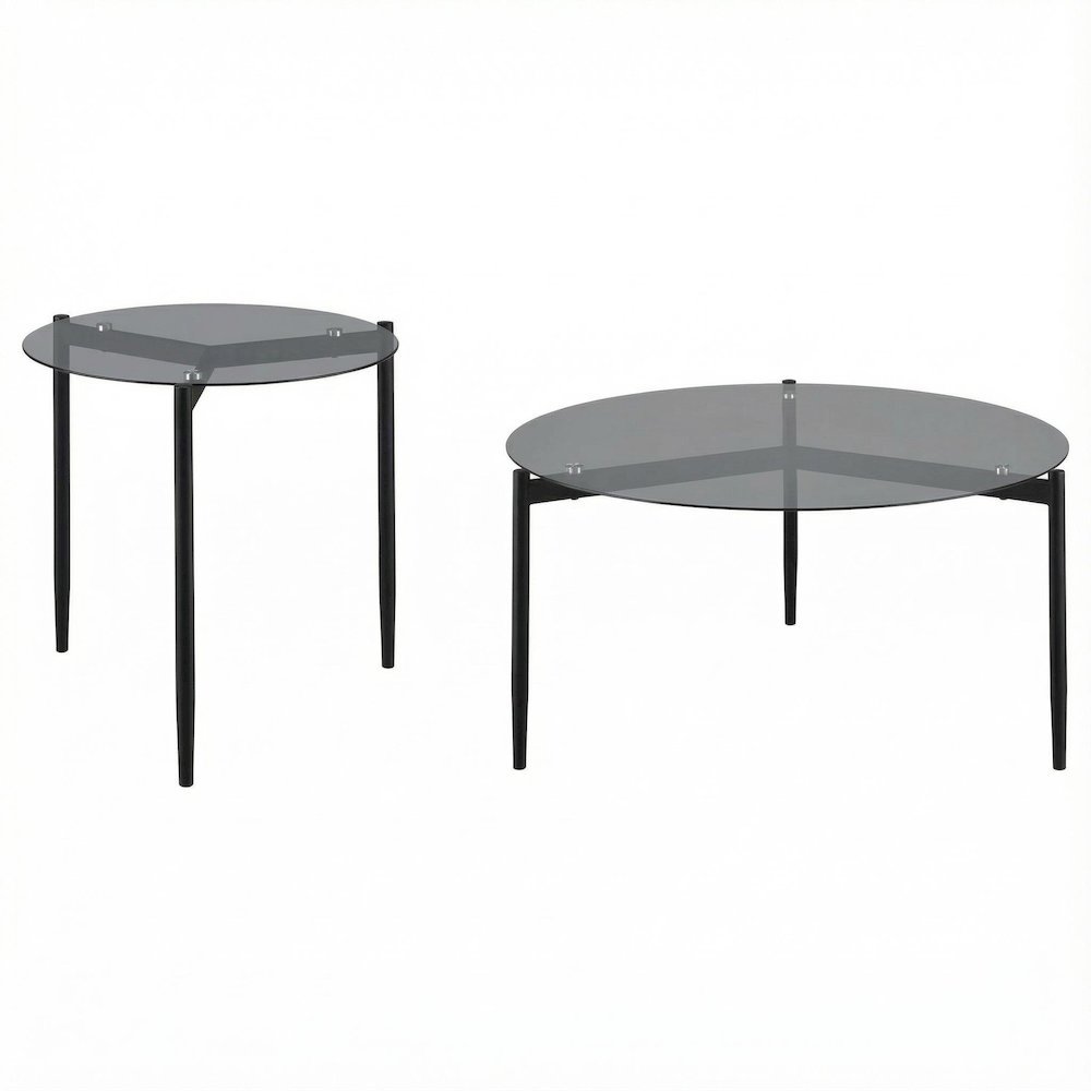 Gray 2-Piece Round Coffee and End Table Set, Plastic Glide, Contemporary Design