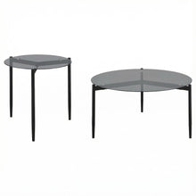 Gray 2-Piece Round Coffee and End Table Set, Plastic Glide, Contemporary Design