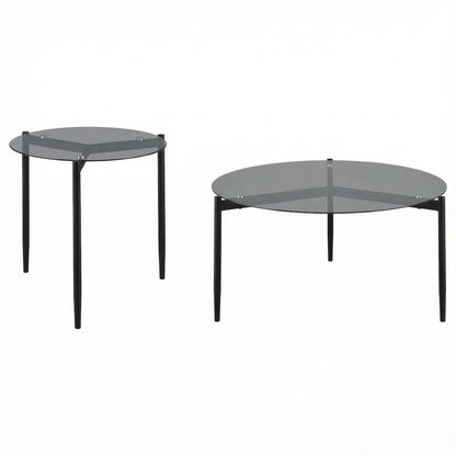 Gray 2-Piece Round Coffee and End Table Set, Plastic Glide, Contemporary Design