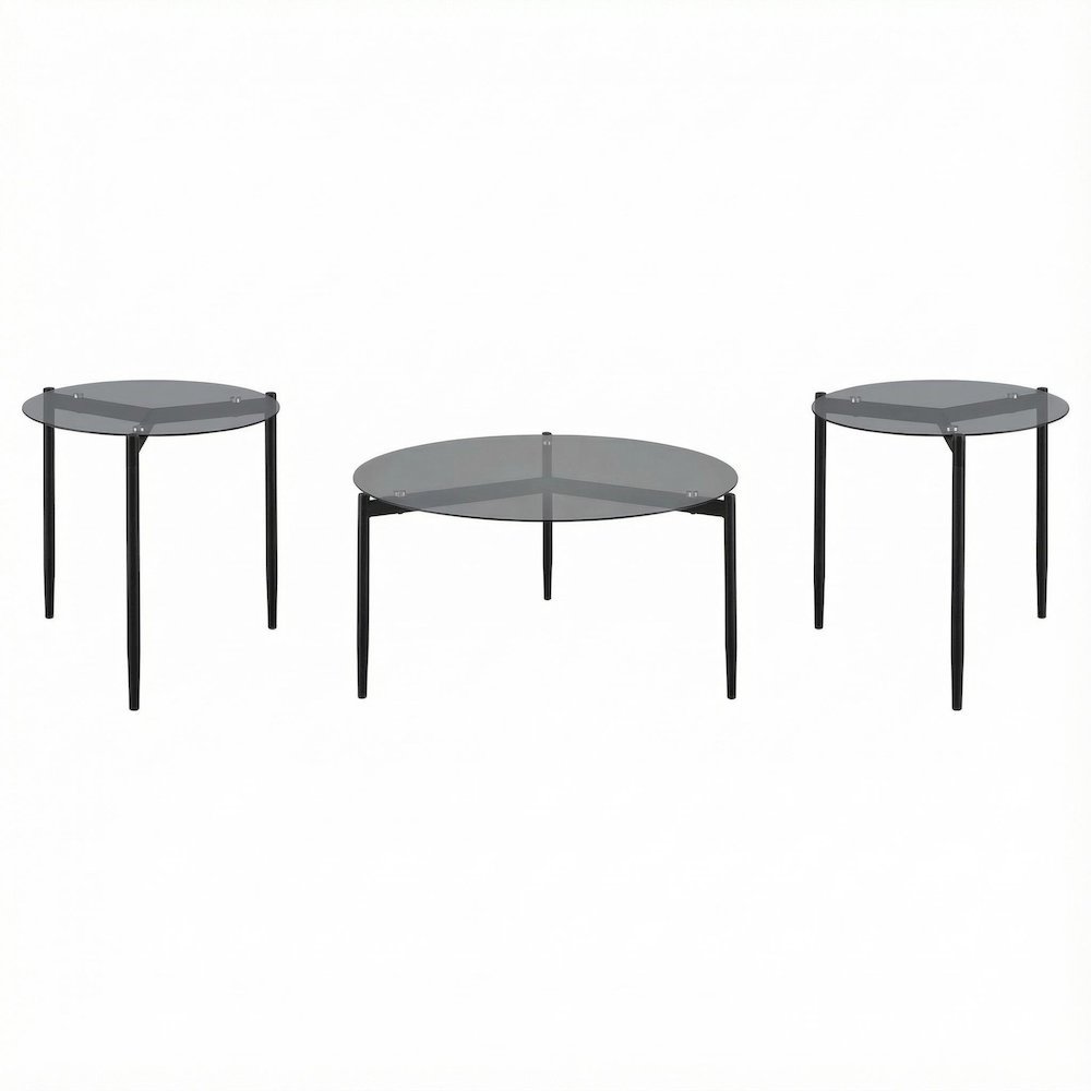 Gray Round 3-Piece Coffee, End Table Set with Plastic Glide, Contemporary Style