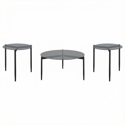 Gray Round 3-Piece Coffee, End Table Set with Plastic Glide, Contemporary Style