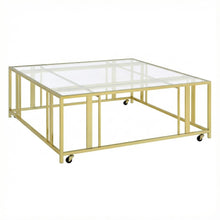 Square Coffee Table Gold Matte Brass Casters Contemporary Design