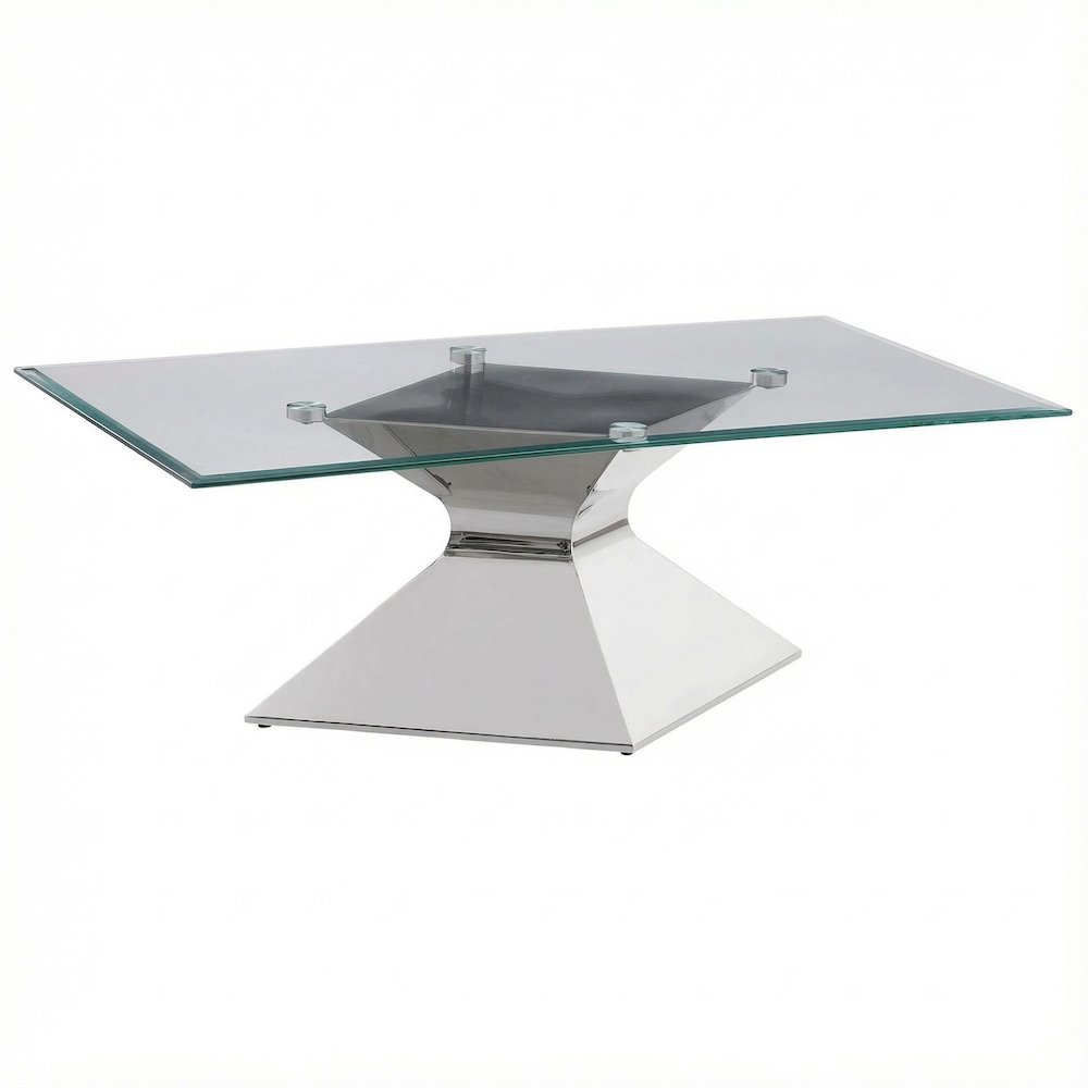 Rectangular Chrome Coffee Table with Glass Top and Stainless Steel Frame