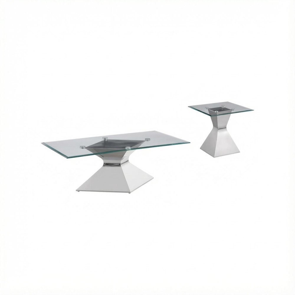 Chrome 2-Piece Rectangular Coffee and End Table Set with Contemporary Design
