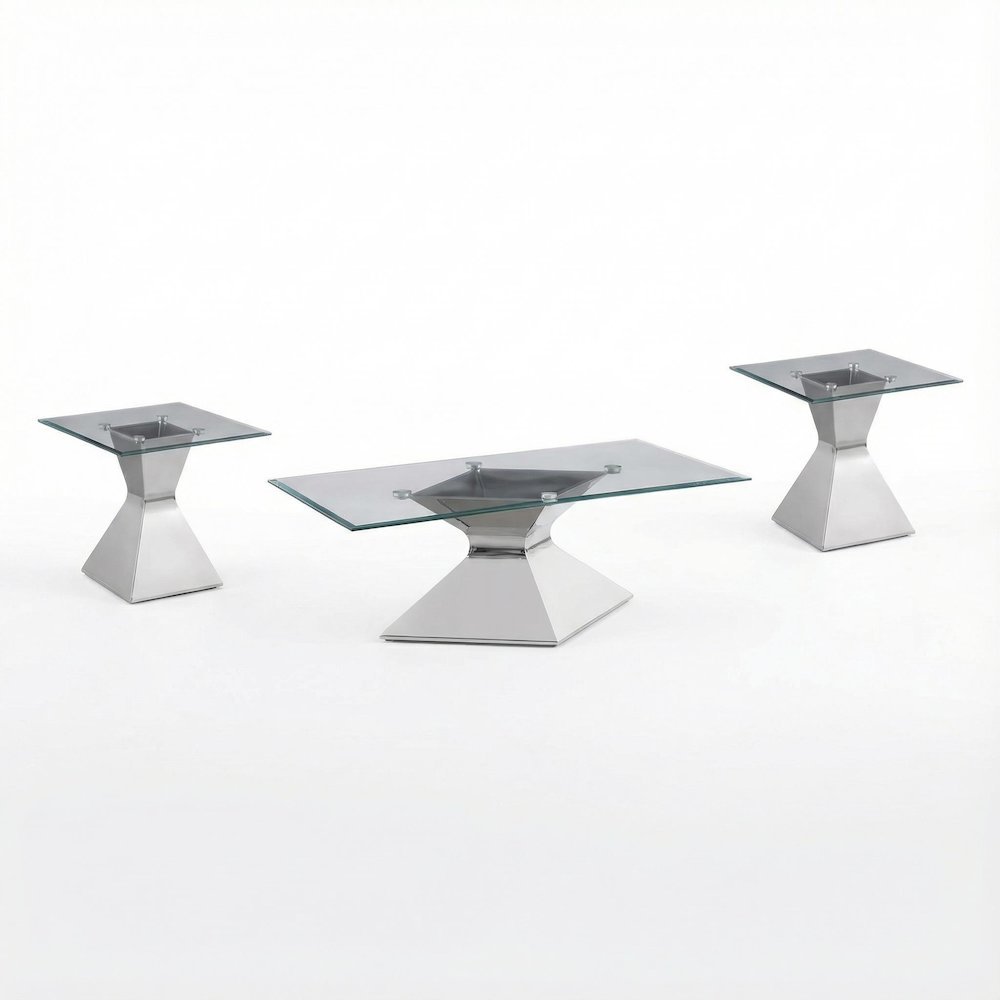 Chrome 3-Piece Rectangular Coffee and End Table Set with Levelers