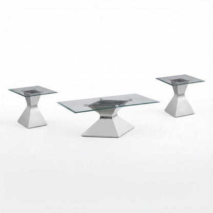 Chrome 3-Piece Rectangular Coffee and End Table Set with Levelers