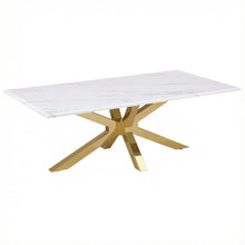 White Faux Marble Top Coffee Table Gold Stainless Steel Frame Modern Design