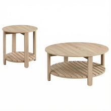 Light Wood Round 2-Piece Coffee and End Table Set with Farmhouse Style