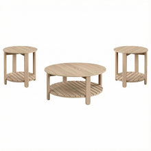 Light Wood Round 3-Piece Coffee and End Table Set with Farmhouse Style