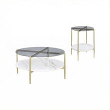 Gold 2-Piece Round Coffee and End Table Set with Contemporary Style