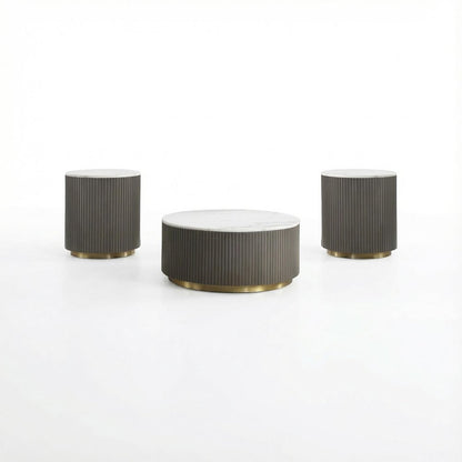 White 3-Piece Round Marble Coffee and End Table Set with Contemporary Style