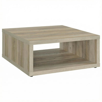 Distressed Pine Square Coffee Table with Engineered Wood and Farmhouse Style
