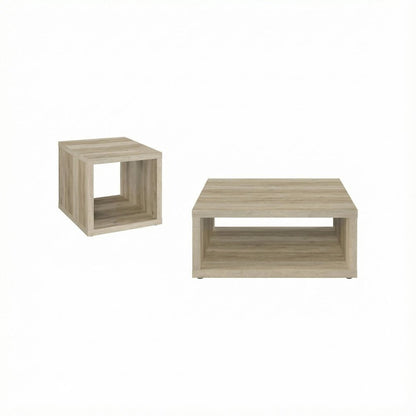 Distressed Pine 2-Piece Coffee and End Table Set with Square Shape