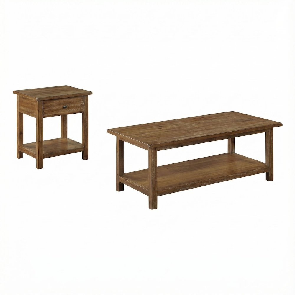Brown 2-Piece Living Room Table Set with Farmhouse Style and Rectangular Shape
