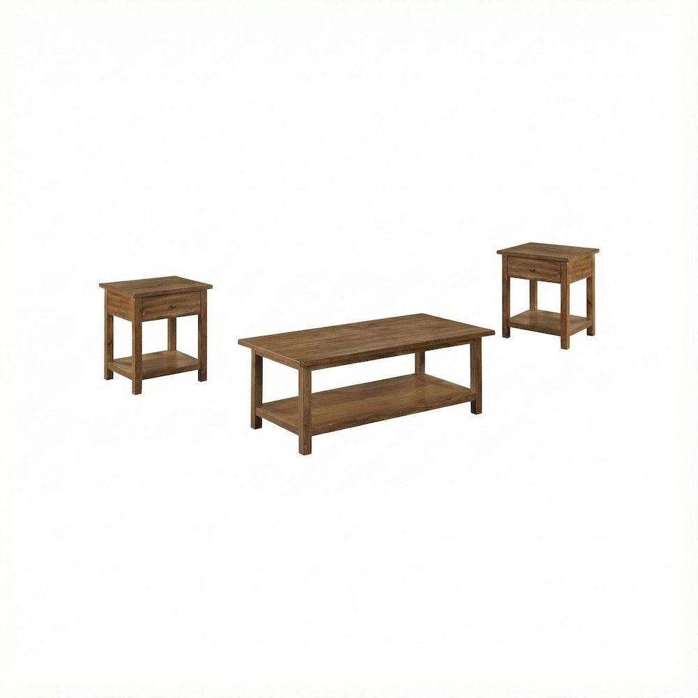 Brown 3-Piece Living Room Table Set with Coffee Table and End Table Drawers