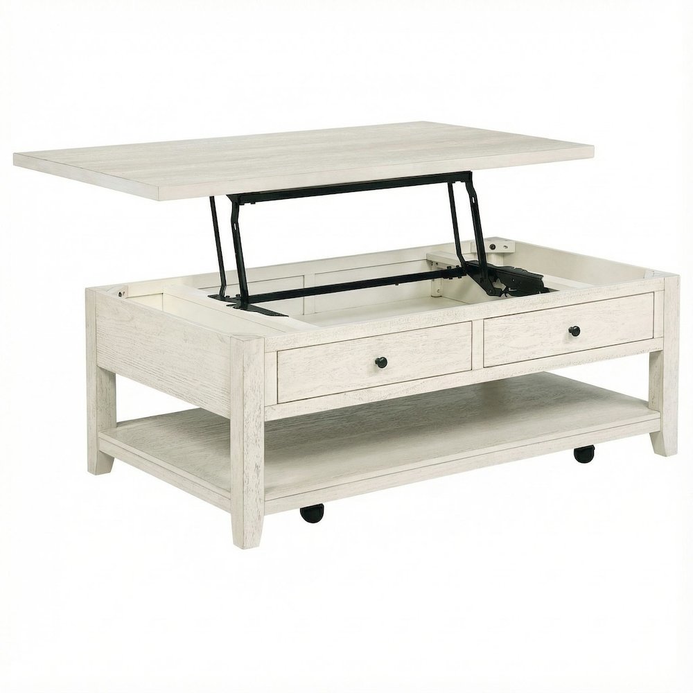 Distressed White Lift-Top Coffee Table Rectangular Coastal Style