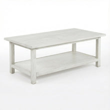 White Farmhouse Wood Coffee Table with Shelf and Rectangular Design